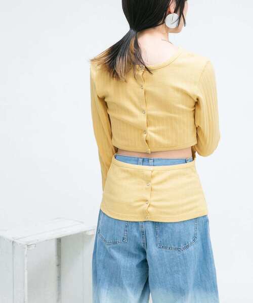 KBF（ケイビーエフ）の「カットアウトリブカットソー（Tシャツ/カットソー・レディース・グレー/イエロー・ONE）」の3枚目の写真