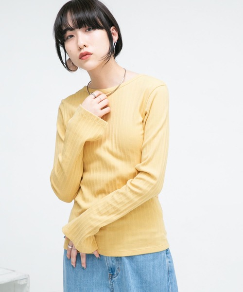 KBF（ケイビーエフ）の「カットアウトリブカットソー（Tシャツ/カットソー・レディース・グレー/イエロー・ONE）」の5枚目の写真