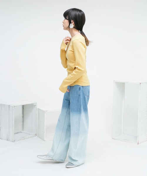 KBF（ケイビーエフ）の「カットアウトリブカットソー（Tシャツ/カットソー・レディース・グレー/イエロー・ONE）」の7枚目の写真