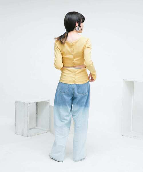 KBF（ケイビーエフ）の「カットアウトリブカットソー（Tシャツ/カットソー・レディース・グレー/イエロー・ONE）」の8枚目の写真