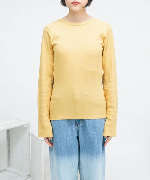 KBF（ケイビーエフ）の「カットアウトリブカットソー（Tシャツ/カットソー・レディース・グレー/イエロー・ONE）」の9枚目の写真