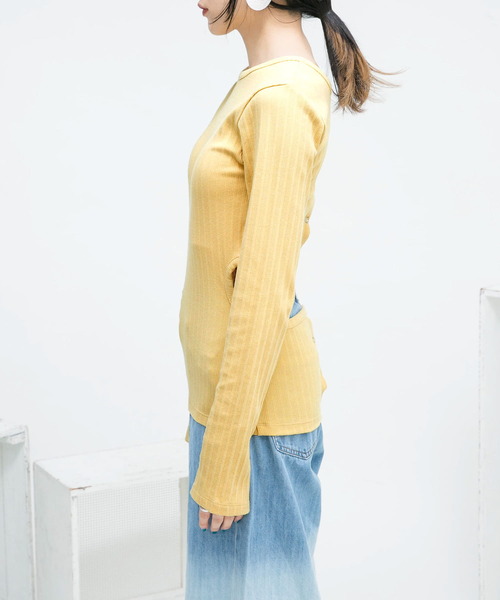 KBF（ケイビーエフ）の「カットアウトリブカットソー（Tシャツ/カットソー・レディース・グレー/イエロー・ONE）」の10枚目の写真