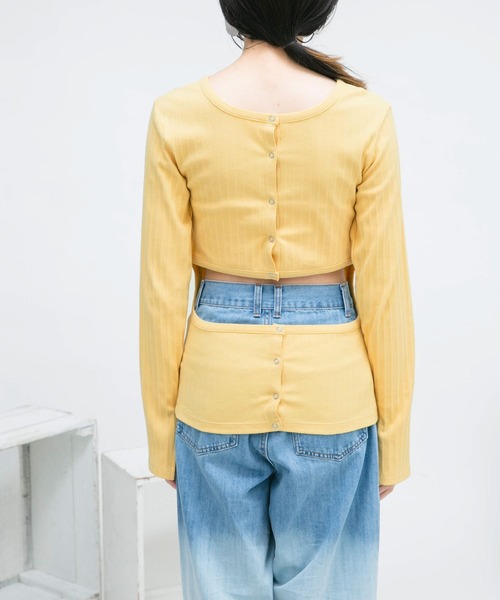 KBF（ケイビーエフ）の「カットアウトリブカットソー（Tシャツ/カットソー・レディース・グレー/イエロー・ONE）」の11枚目の写真