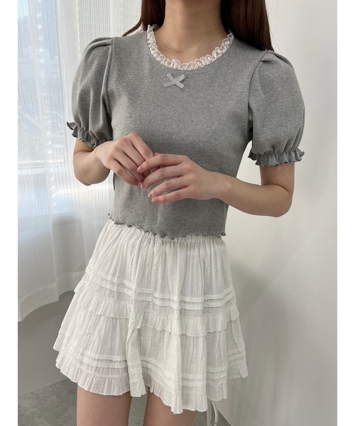 PHILLY（フィリー）の「【PHILLY】パフスリーブコンパクトリブトップス（Tシャツ/カットソー・レディース・グレー/ブラック/ホワイト・FREE）」の3枚目の写真