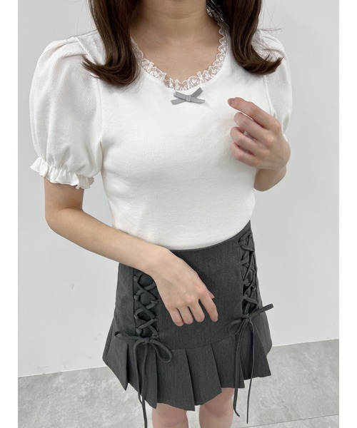 PHILLY（フィリー）の「【PHILLY】パフスリーブコンパクトリブトップス（Tシャツ/カットソー・レディース・グレー/ブラック/ホワイト・FREE）」の2枚目の写真