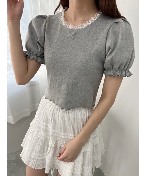 PHILLY（フィリー）の「【PHILLY】パフスリーブコンパクトリブトップス（Tシャツ/カットソー・レディース・グレー/ブラック/ホワイト・FREE）」の16枚目の写真