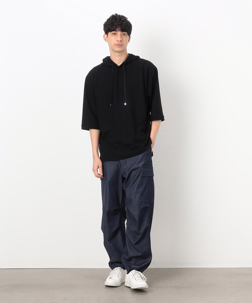 COMME　CA COMMUNE（コムサコミューン）の「サーフニット ５分袖 プルオーバーパーカ（パーカー・メンズ・ブラック/サックスブルー/ライトグレー系/ホワイト×ライトグレー・MEDIUM/LARGE）」の5枚目の写真