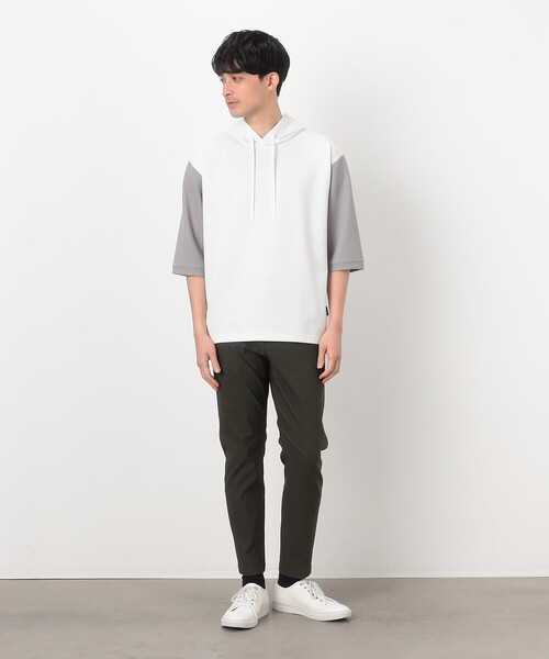 COMME　CA COMMUNE（コムサコミューン）の「サーフニット ５分袖 プルオーバーパーカ（パーカー・メンズ・ブラック/サックスブルー/ライトグレー系/ホワイト×ライトグレー・MEDIUM/LARGE）」の9枚目の写真