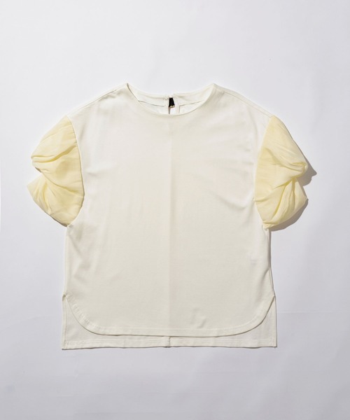 JETSET SOLO PLUS (ジェットセットソロプラス)の「【FONT LAB】異素材コンビねじりスリーブカットソー(Tシャツ/カットソー・レディース・グリーン/ブラック/オフホワイト・FREE)」の1枚目の写真