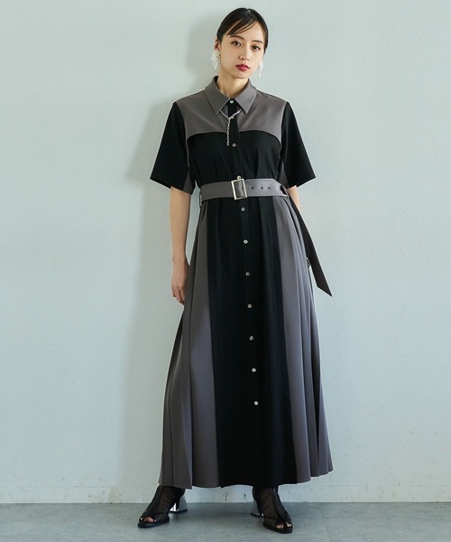 HARE ハレ プリーツ ワンピース ブラック グレー 切替えフリー HARE（ハレ）の「アソートプリーツワンピース（）」 - WEAR