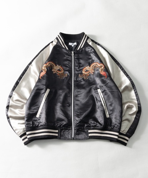 NYLAUS（ナイラス）の「龍/虎 刺繍 サテンスカジャン（スカジャン・メンズ・ブルー系1/ブラック系1/ブラック系2/レッド系1・M/L/LL）」の5枚目の写真