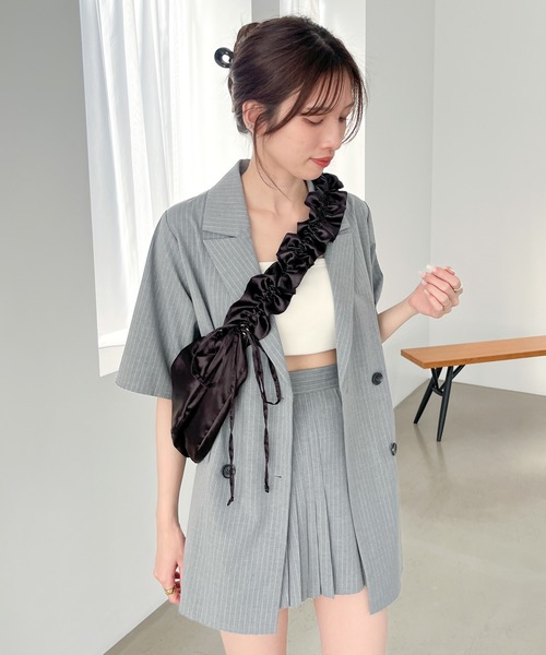 Heather（ヘザー）の「ストライプミドルジャケット（半袖）　120582（テーラードジャケット・レディース・ネイビー/チャコールグレー/グレー・FREE）」の21枚目の写真