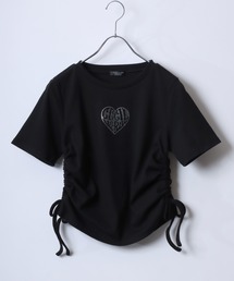 CECIL McBEE(セシルマクビー)ラインストーンロゴ リブニットTシャツ レディース/プルオーバートップス