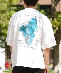 【unisex】水彩画風 フラワー バックプリントTシャツ / ロゴ刺繍 花柄 オーバーサイズ Tシャツ メンズ レディース