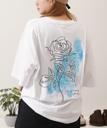 1111clothing（ワンフォークロージング）の「【unisex】水彩画風 フラワー バックプリントTシャツ / ロゴ刺繍 花柄 オーバーサイズ Tシャツ メンズ レディース（Tシャツ/カットソー）」