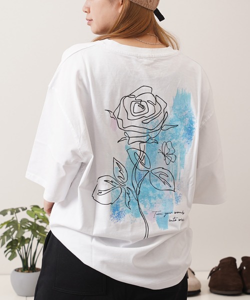 【boohoo】フラワー バック プリント Tシャツ セール】【FVLMEN】flower back print halfsleeve tee/フラワー