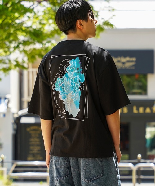 boohoo MAN★オーバーサイズ 半袖 バックプリント Tシャツ★花柄 メンズ トップス Tシャツ ビックシルエット お花 花柄 バック
