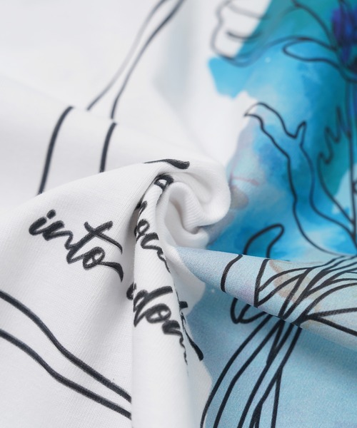 1111clothing(ワンフォークロージング)の「【unisex】水彩画風 フラワー バックプリントTシャツ / ロゴ刺繍 花柄 オーバーサイズ Tシャツ メンズ レディース(Tシャツ/カットソー・メンズ・ブラック系1/ホワイト系1/ホワイト系2/ブラック系2/ホワイト系3/ブラック系3・M/L)」の21枚目の写真