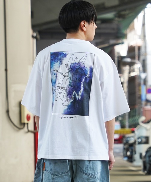 【 】バーティカル・バックプリントTシャツ/水色 Heritage + / ヘリテージ プラス
