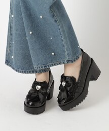 厚底リボン付きローファーパンプス