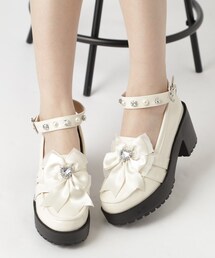 厚底リボン付きローファーパンプス