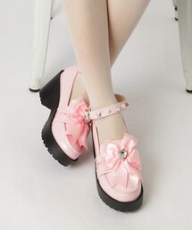 厚底リボン付きローファーパンプス