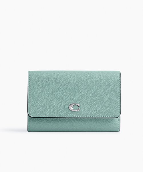 希少 COACH エッセンシャル ミディアムフラップウォレット ライトグリーン COACH（コーチ）の「エッセンシャル ミディアム フラップ