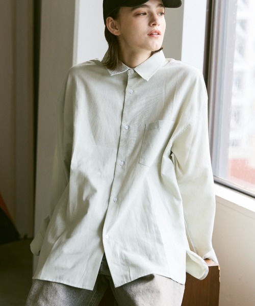 flaner（フラネ）の「Loose regular collar shirt / ルーズレギュラーカラーシャツ（シャツ/ブラウス・レディース・ライトグレー/モカ/チェック・SMALL/MEDIUM/LARGE）」の2枚目の写真