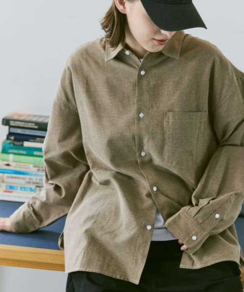 flaner（フラネ）の「Loose regular collar shirt / ルーズレギュラーカラーシャツ（シャツ/ブラウス・レディース・ライトグレー/モカ/チェック・SMALL/MEDIUM/LARGE）」の3枚目の写真