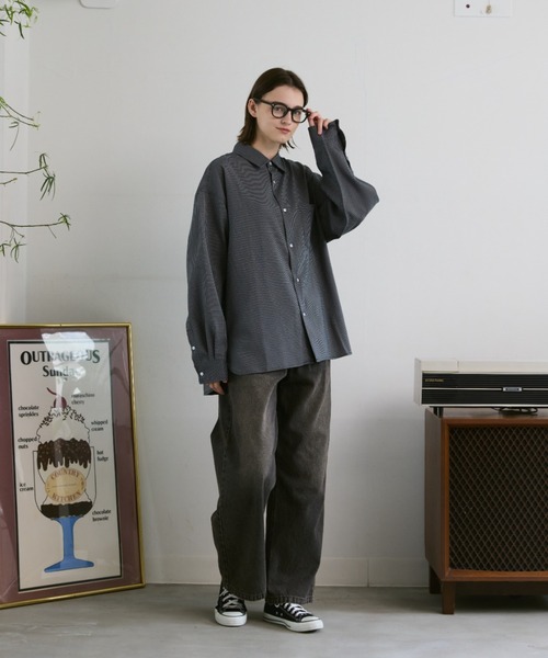 flaner（フラネ）の「Loose regular collar shirt / ルーズレギュラーカラーシャツ（シャツ/ブラウス・レディース・ライトグレー/モカ/チェック・SMALL/MEDIUM/LARGE）」の4枚目の写真