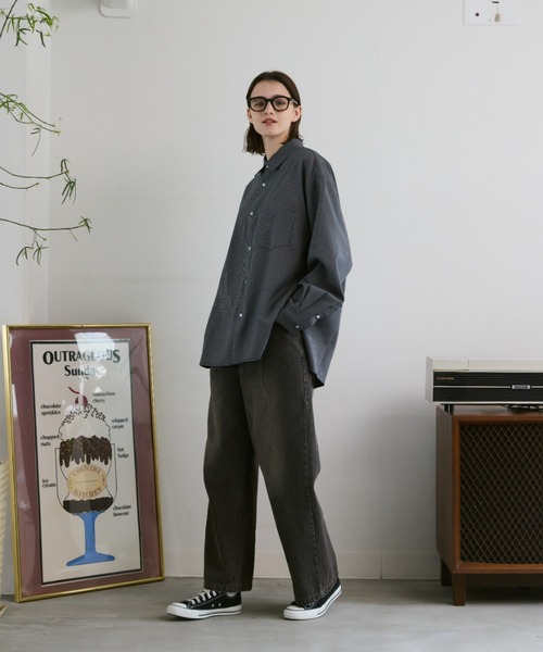 flaner（フラネ）の「Loose regular collar shirt / ルーズレギュラーカラーシャツ（シャツ/ブラウス・レディース・ライトグレー/モカ/チェック・SMALL/MEDIUM/LARGE）」の5枚目の写真