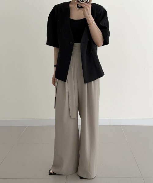 ABITOKYO(アビトーキョー)の「サイドリボンハイウエストセミワイドパンツ(スラックス・レディース・グレイッシュベージュ/ブラック/グリーン・L/M/S)」の12枚目の写真