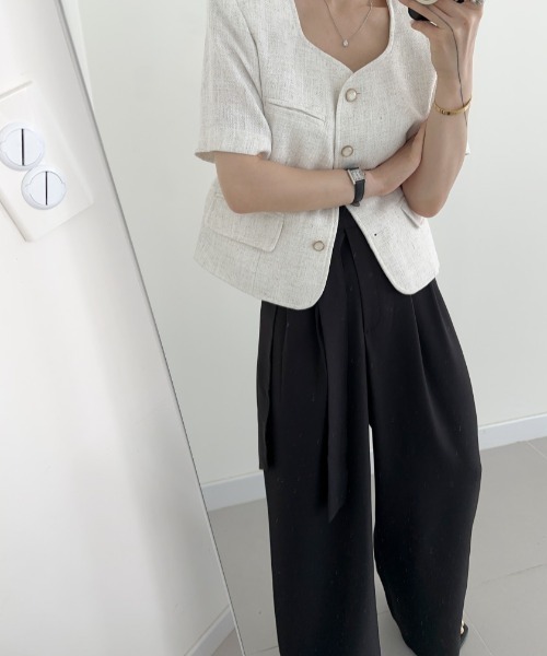 ABITOKYO(アビトーキョー)の「サイドリボンハイウエストセミワイドパンツ(スラックス・レディース・グレイッシュベージュ/ブラック/グリーン・L/M/S)」の20枚目の写真