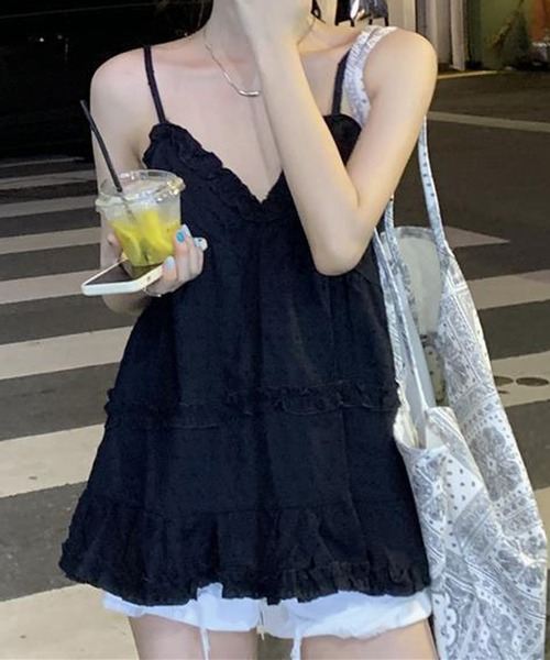 HALEY PESCA（ヘーリーペスカ）の「HALEY PESCA/フリルキャミソール　チュニック（キャミソール・レディース・ブラック/ホワイト・SMALL/MEDIUM/LARGE）」の2枚目の写真