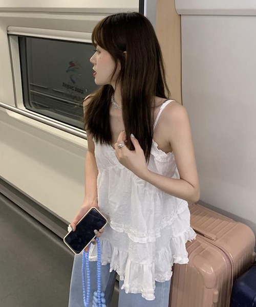 HALEY PESCA（ヘーリーペスカ）の「HALEY PESCA/フリルキャミソール　チュニック（キャミソール・レディース・ブラック/ホワイト・SMALL/MEDIUM/LARGE）」の4枚目の写真