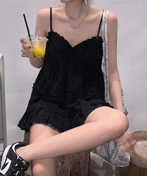 HALEY PESCA（ヘーリーペスカ）の「HALEY PESCA/フリルキャミソール　チュニック（キャミソール・レディース・ブラック/ホワイト・SMALL/MEDIUM/LARGE）」の3枚目の写真