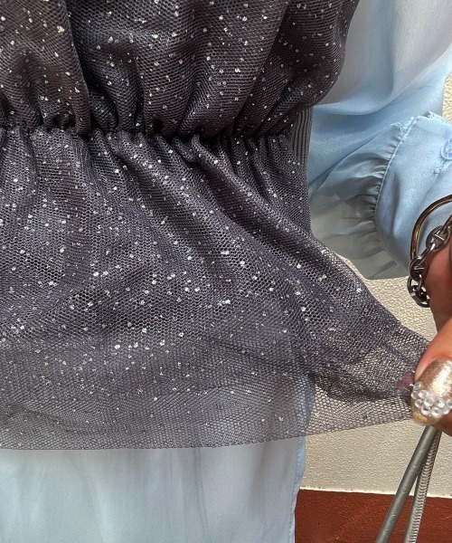 ketty cherie（ケティシェリー）の「フリルチュールドッキングラメビスチェ≪手洗い可能≫（シャツ/ブラウス・レディース・ブラック/グレー・M）」の9枚目の写真