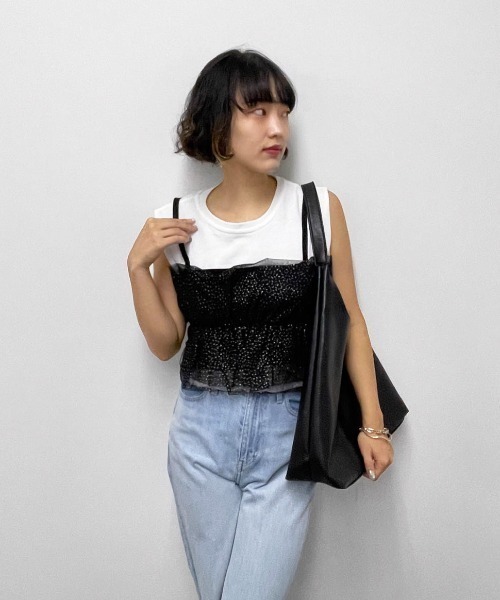 ketty cherie（ケティシェリー）の「フリルチュールドッキングラメビスチェ≪手洗い可能≫（シャツ/ブラウス・レディース・ブラック/グレー・M）」の12枚目の写真