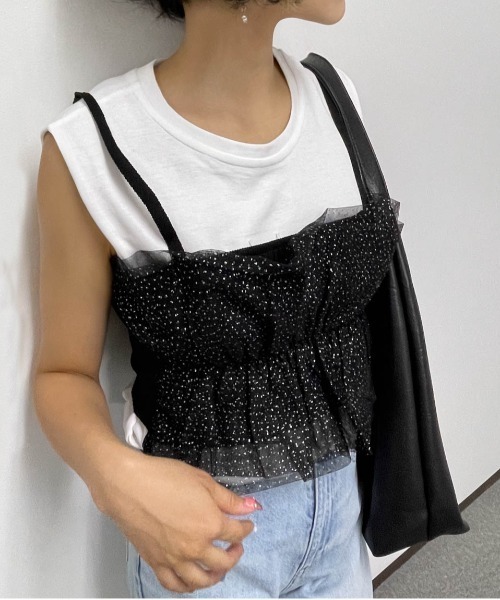 ketty cherie（ケティシェリー）の「フリルチュールドッキングラメビスチェ≪手洗い可能≫（シャツ/ブラウス・レディース・ブラック/グレー・M）」の13枚目の写真