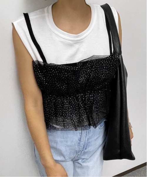 ketty cherie（ケティシェリー）の「フリルチュールドッキングラメビスチェ≪手洗い可能≫（シャツ/ブラウス・レディース・ブラック/グレー・M）」の14枚目の写真