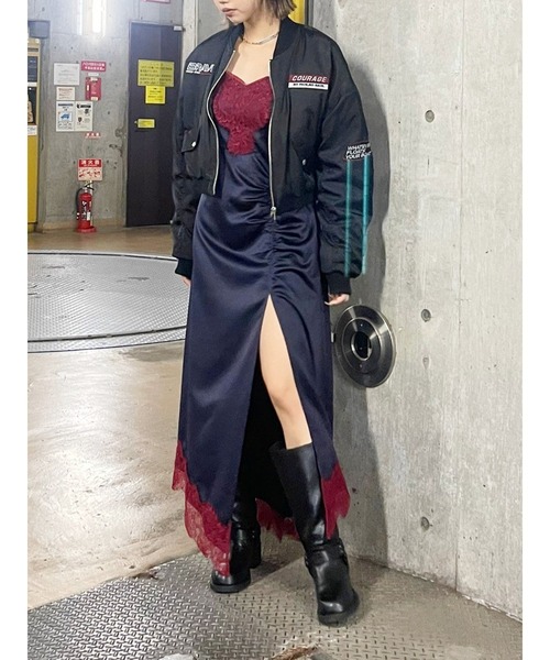 EVRIS(エヴリス)の「レースドッキングギャザーワンピース(ワンピース・レディース・ブラック/その他1/ネイビー・FREE)」の6枚目の写真