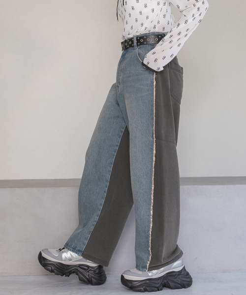 PAGEBOY（ページボーイ）の「ドッキングデニムパンツ（デニムパンツ・レディース・ブルー/ブラック・FREE）」の2枚目の写真