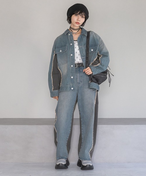 PAGEBOY（ページボーイ）の「ドッキングデニムパンツ（デニムパンツ・レディース・ブルー/ブラック・FREE）」の21枚目の写真