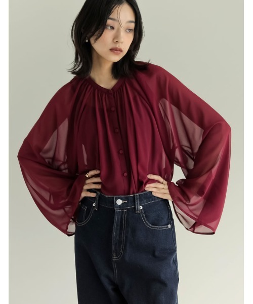 Re:EDIT（リエディ）の「[オケージョン セレモニー]シアービジュー＆シフォンボウタイ付きブラウス（シャツ/ブラウス・レディース・ホワイト系その他/レッド系その他/キャメル/ブラック系その他/ブルー/ブラック/アイボリー・LARGE/MEDIUM）」の16枚目の写真