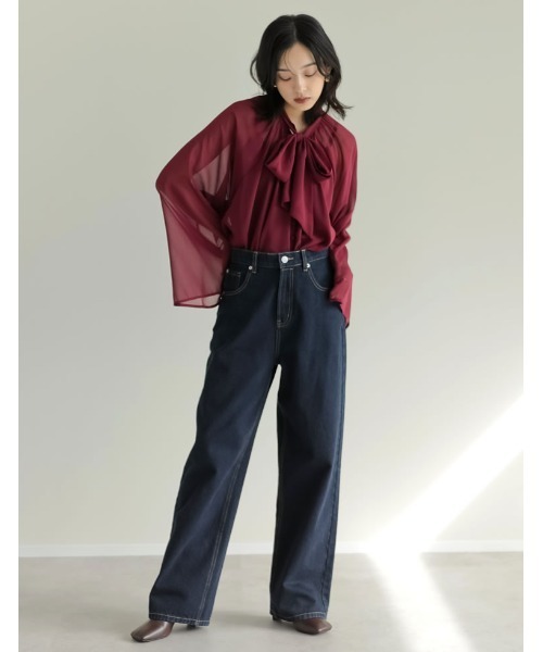 Re:EDIT（リエディ）の「[オケージョン セレモニー]シアービジュー＆シフォンボウタイ付きブラウス（シャツ/ブラウス・レディース・ホワイト系その他/レッド系その他/キャメル/ブラック系その他/ブルー/ブラック/アイボリー・LARGE/MEDIUM）」の17枚目の写真