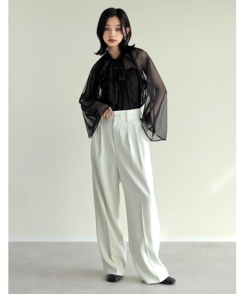 Re:EDIT（リエディ）の「[オケージョン セレモニー]シアービジュー＆シフォンボウタイ付きブラウス（シャツ/ブラウス・レディース・ホワイト系その他/レッド系その他/キャメル/ブラック系その他/ブルー/ブラック/アイボリー・LARGE/MEDIUM）」の11枚目の写真