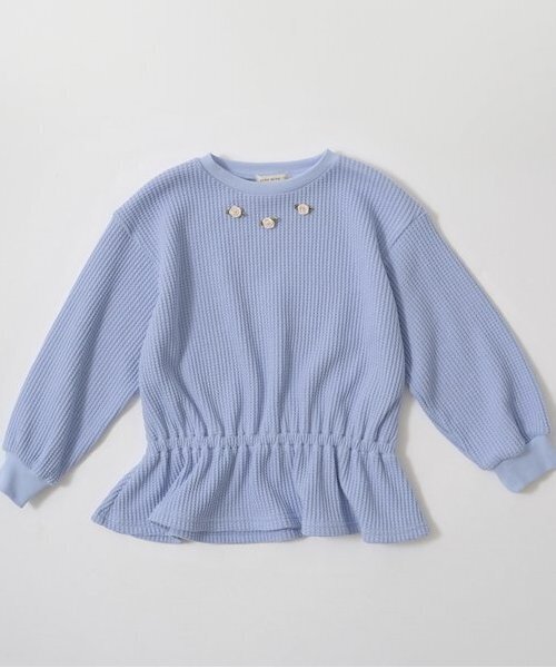 Lycee mine(リセマイン)の「【ふわふワッフル】お花付きペプラムトップス(スウェット・キッズ・トップグレー/アイボリー/ブルーグレー/ピンク・100cm/110cm/120cm/130cm/140cm/150cm)」の15枚目の写真