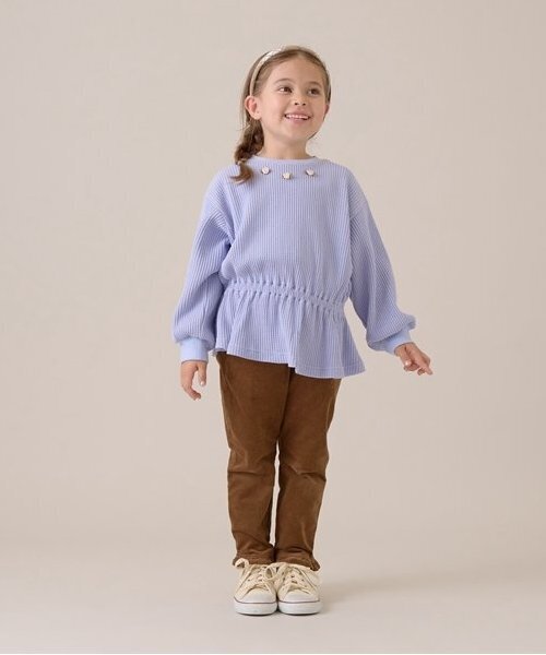Lycee mine(リセマイン)の「【ふわふワッフル】お花付きペプラムトップス(スウェット・キッズ・トップグレー/アイボリー/ブルーグレー/ピンク・100cm/110cm/120cm/130cm/140cm/150cm)」の9枚目の写真