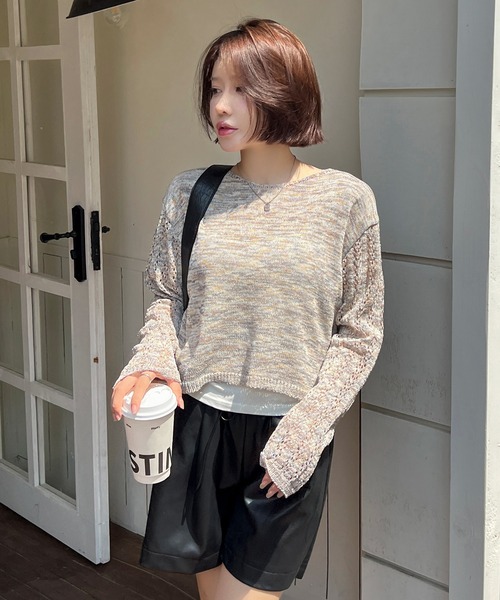 SHEPP(シープ)の「袖ボリューム グラデーション ショートニット(ニット/セーター・レディース・グレー/ピンク・F)」の7枚目の写真