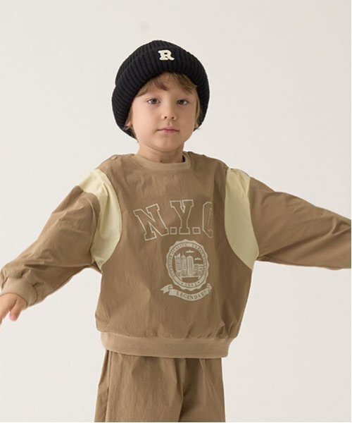 b・ROOM（ビールーム）の「【セットアップ可能】ナイロンプルオーバー（スウェット・キッズ・ダークグリーン/ブラック/ベージュ/エンジ・100cm/110cm/120cm/130cm/140cm/150cm）」の3枚目の写真